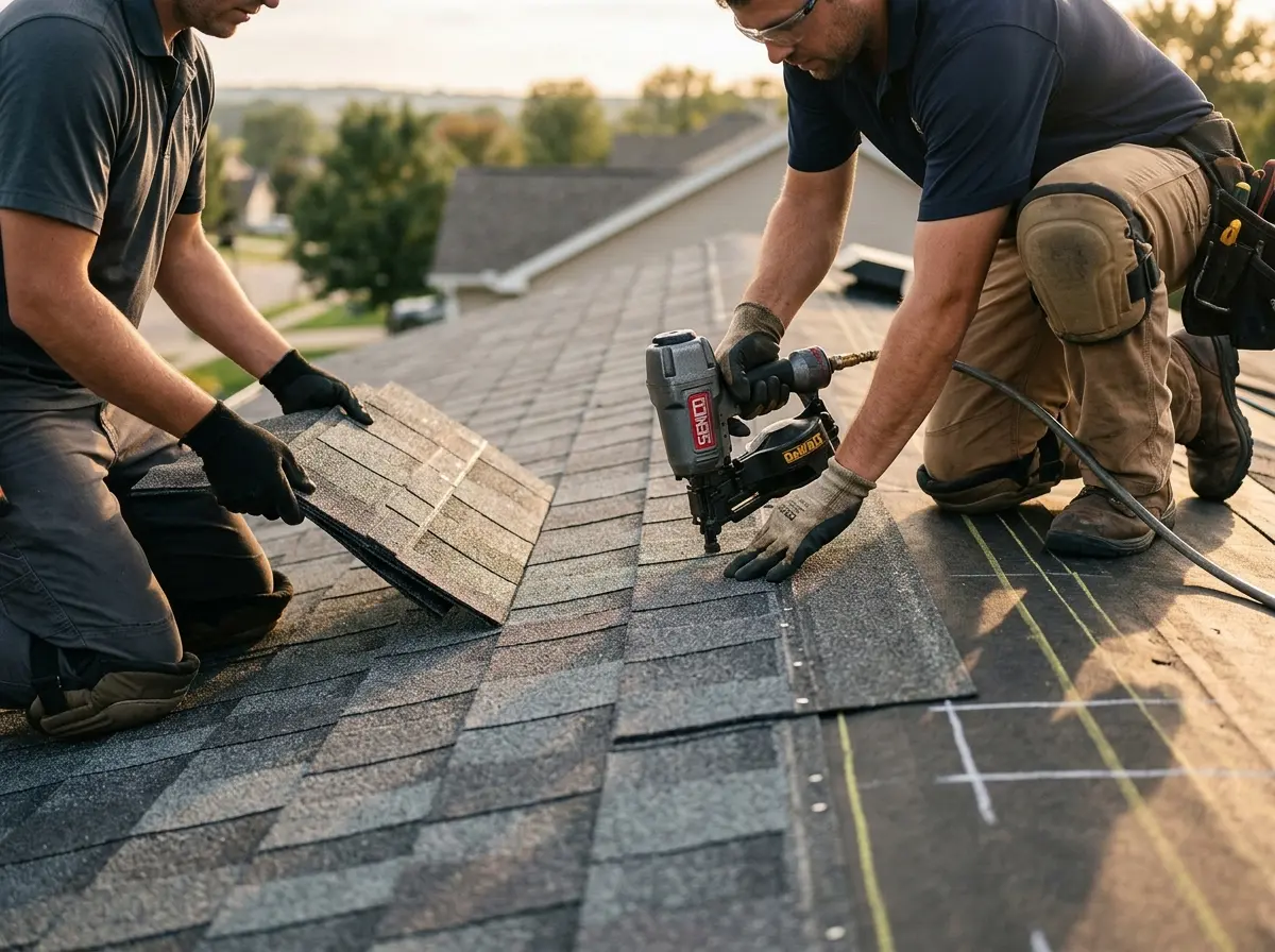 Professional roofer working on a residential roof in North Cornwall